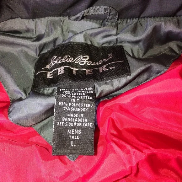 Eddie Bauer Men’s Ebtek Primaloft Charcoal Grey & Red Quilted Vest sz Tall Lg - Picture 6 of 15